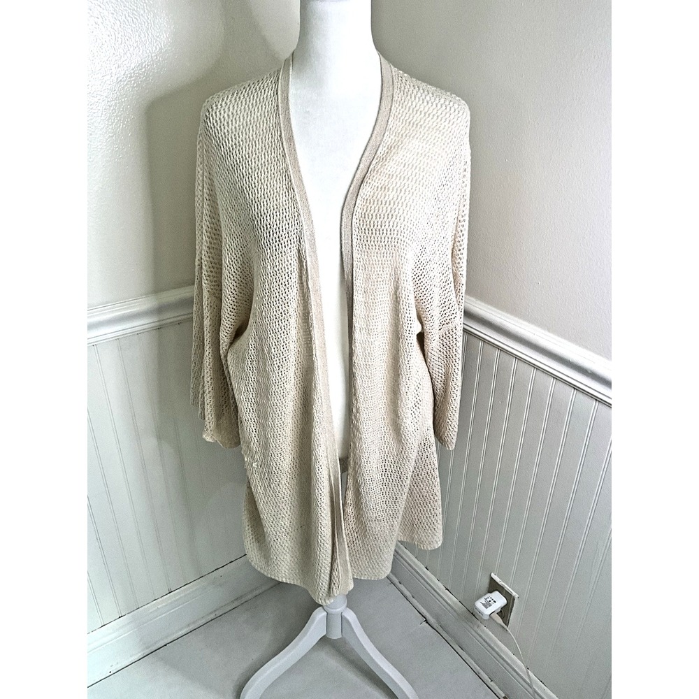 Eileen Fisher Open Cardigan Knitted Ivory Cream Casual Beach‎ Women Size M